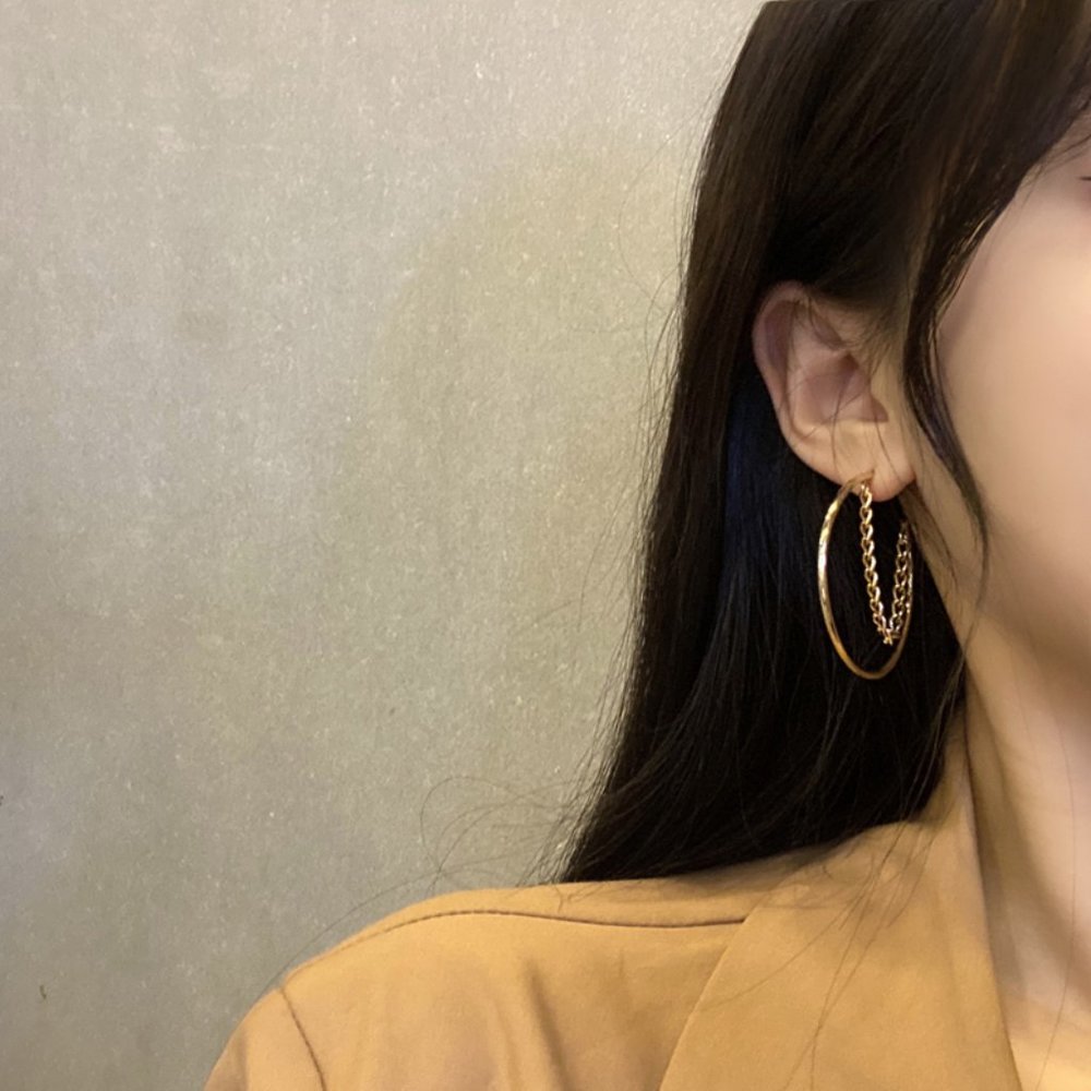 💙Minimalistic Chain Hoops Earrings - Picture 7 of 14